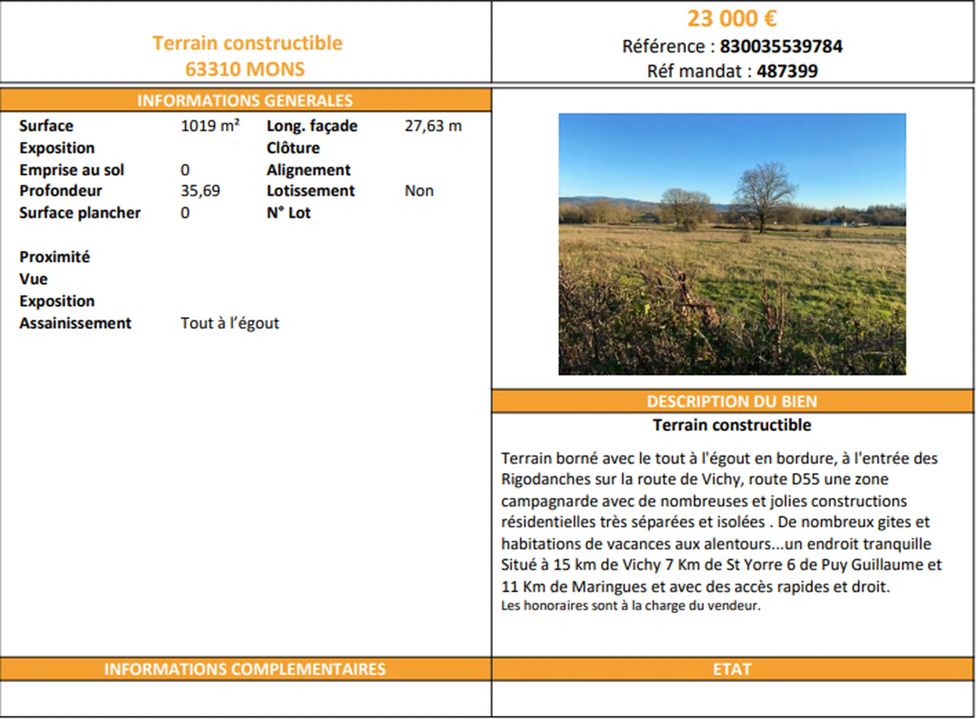 Terrain en vente à 15km de Vichy
